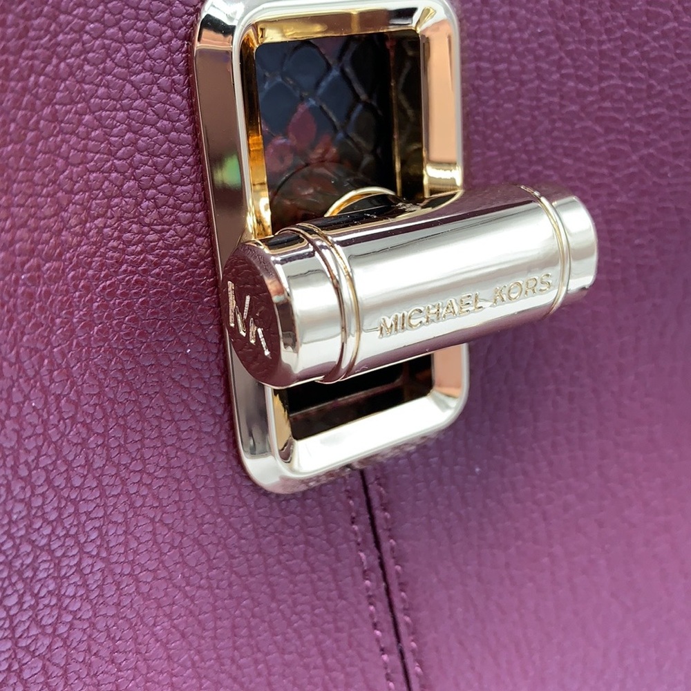 Michael Kors Penelope Large Top Handle Satchel Merlot Multi Color Leather - Picture 15 of 16